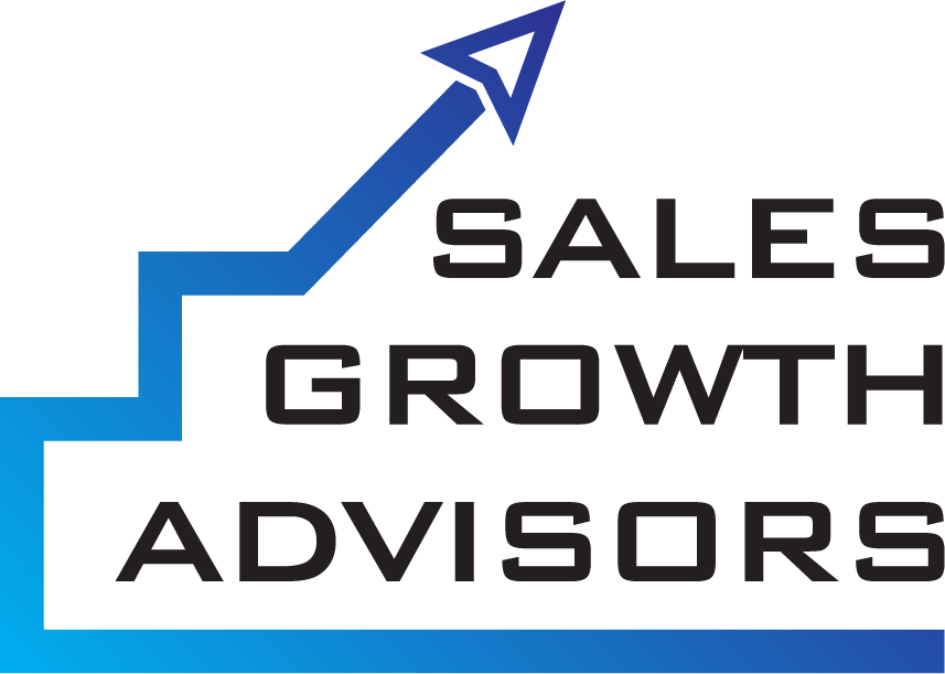 Logo with Sales Growth Advisors with an arrow going upwards in a stair step manner.